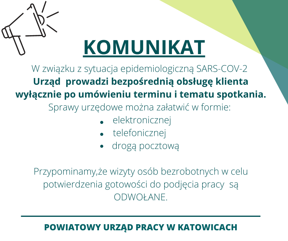 Komunikat dotyczący funkcjonowania Powiatowego Urzędu Pracy w Katowicach